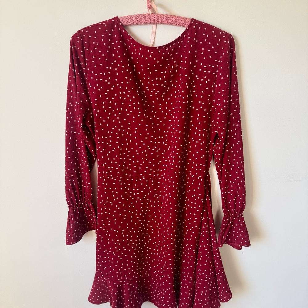 Amazon Burgundy Polka Dot Long Sleeve Dress